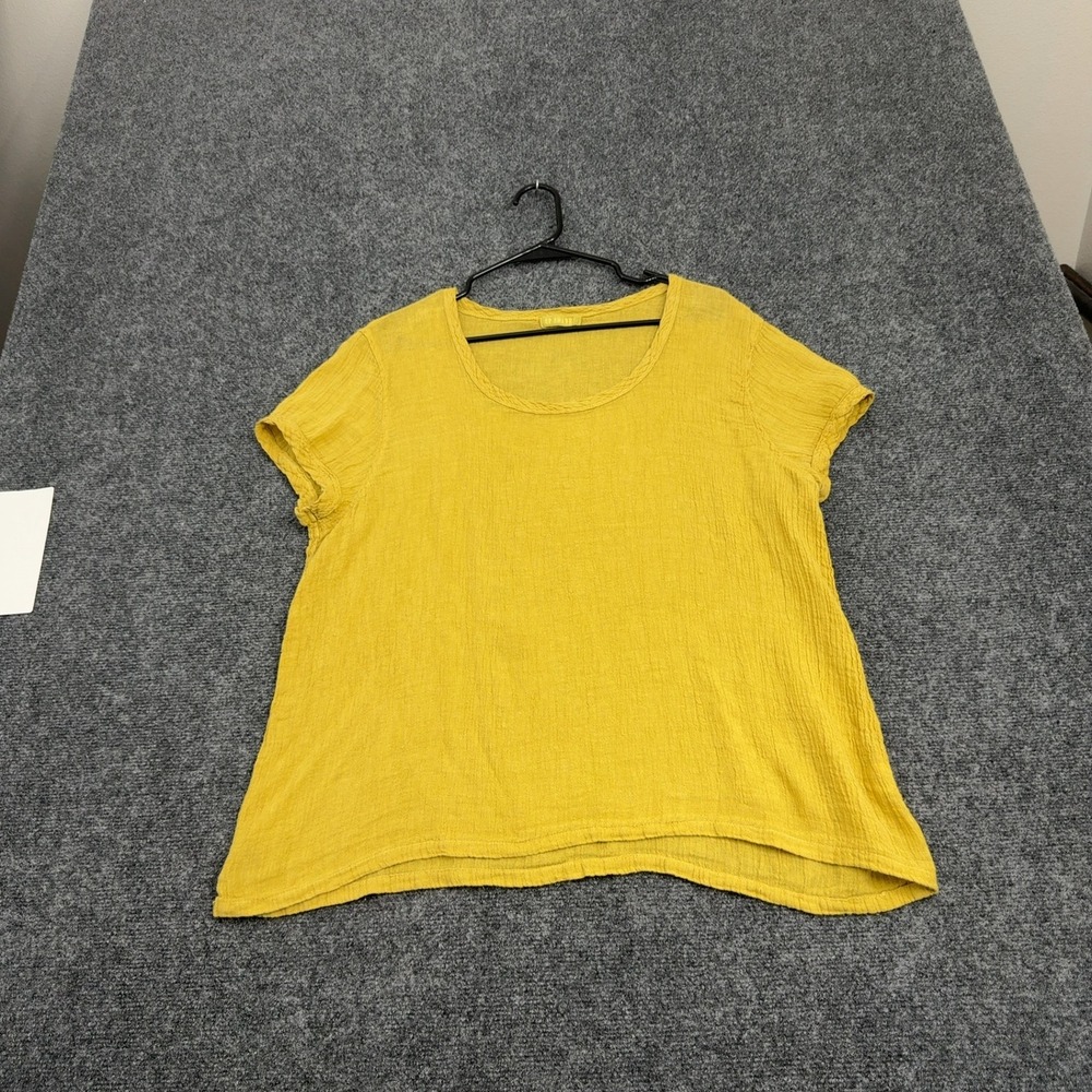 CP Shades Top Women M Yellow Linen Short Sleeve Gauze Scoop Neck Boho Casual